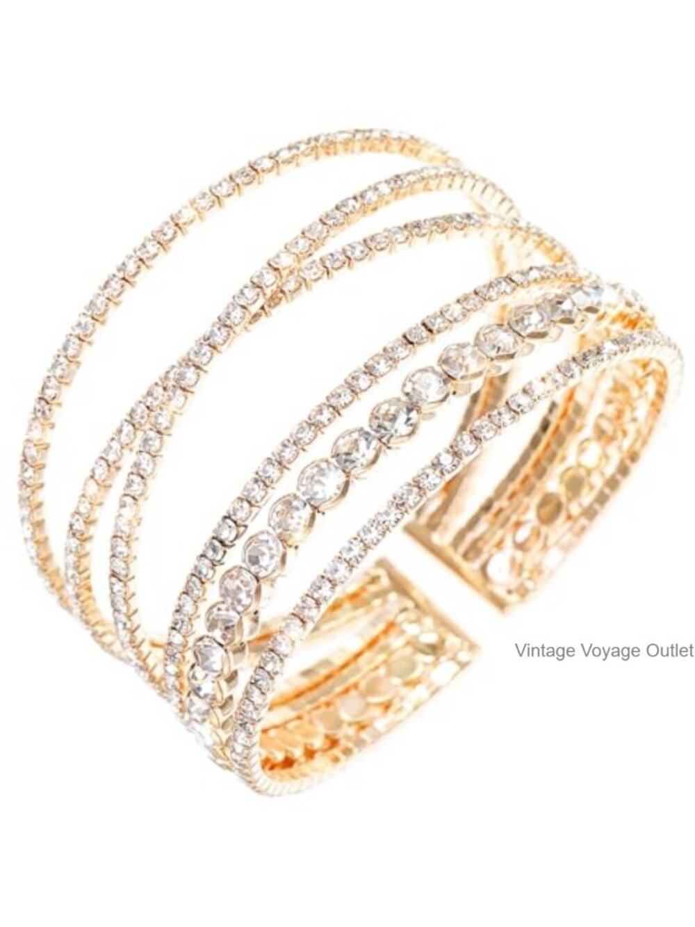 Adjustable Rhinestone Cuff Bracelet for Women Multilayer Crystal Bangle